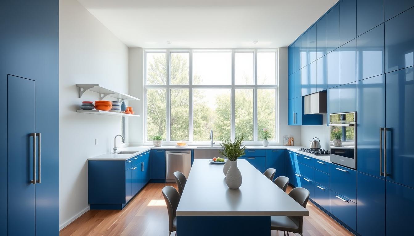 blue kitchen cabinets