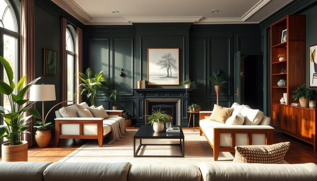 Dark green paint in living room